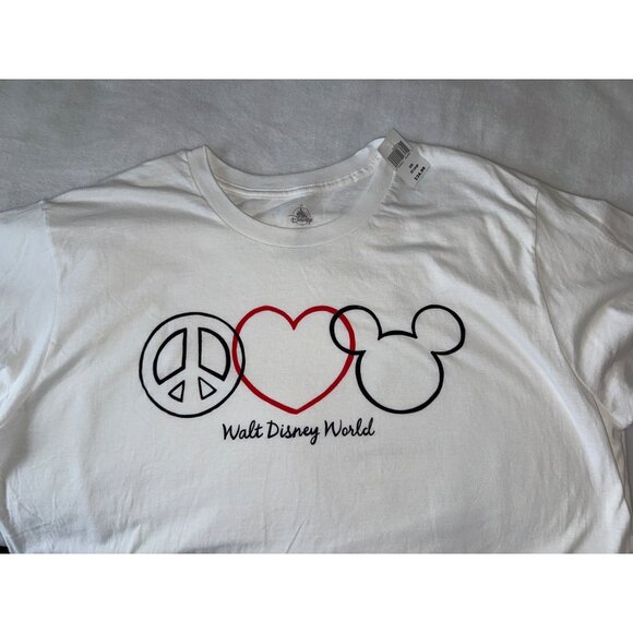 Walt Disney NEW Peace Love Mickey Mouse 2XL Adult White T-shirt - Picture 3 of 4
